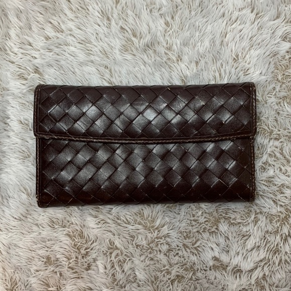 Lodis Handbags - Lodis Brown Woven Leather Tri-fold Wallet